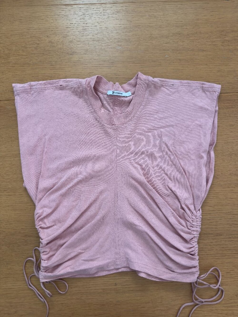 T by ALEXANDER WANG Ruched Drawstring Crop Top Pink Size Small